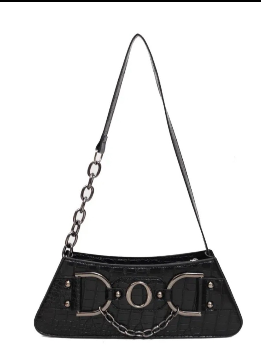 Black Croc-Embossed Chain Shoulder Bag - Unbranded - Picture 3 of 8